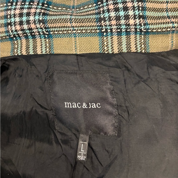 U) Plaid Zip-Up Jacket with Tie-Up Waist - Tan Black Blue Pink - Size Large - Picture 6 of 7